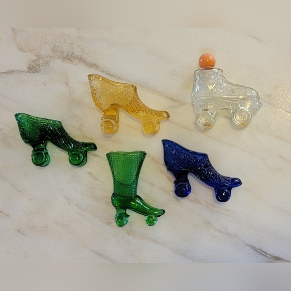 Colorful Victorian Glass Roller Skate Figurines